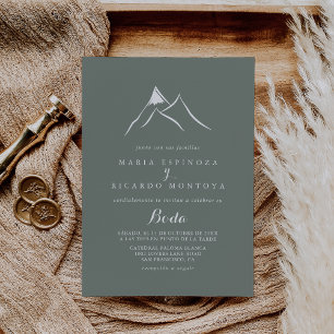 Green White Silhouette Mountain Spanish Wedding Invitation