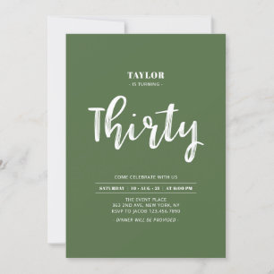 Green & White Simple 30th Birthday Party Invitation