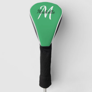 Green & White Simple Monogram Classic Trendy Golf  Head Cover