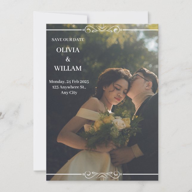 Green White Simple Wedding Invitation (Front)