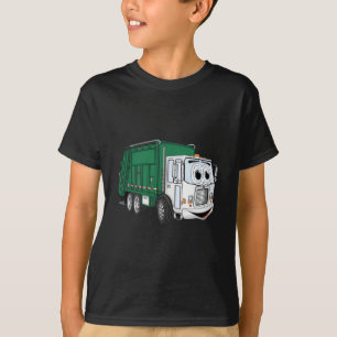 Green White Smiling Garbage Truck Cartoon T-Shirt