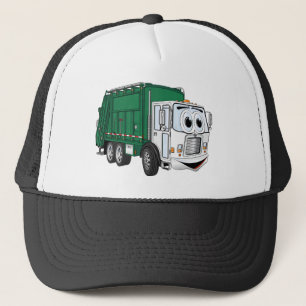 Green White Smiling Garbage Truck Cartoon Trucker Hat