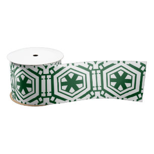 Green White Snow Stars Christmas gift wrapping Satin Ribbon