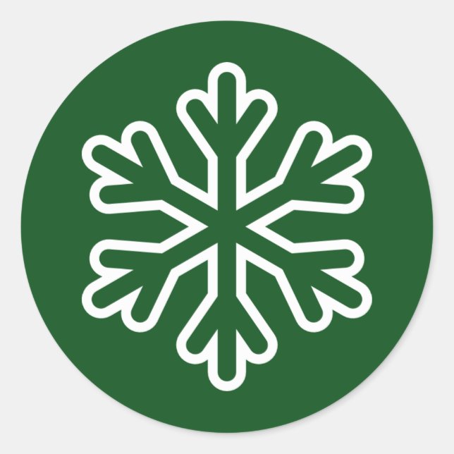 Green & White Snowflake - Circle Sticker (Front)