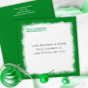Green White Snowflakes Company Logo Pre-Addressed Envelope