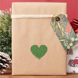 Green White Snowflakes Glitter Heart Sticker