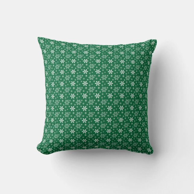 Green White Snowflakes Holidays Christmas  Throw Pillow (Front)