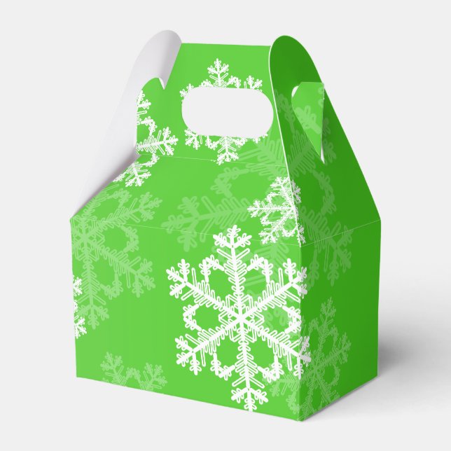 Green White Snowflakes Minimalist Christmas Favor Box (Front Side)