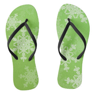 Green White Snowflakes Minimalist Christmas Flip Flops