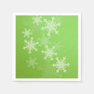 Green White Snowflakes Minimalist Christmas Name Napkin