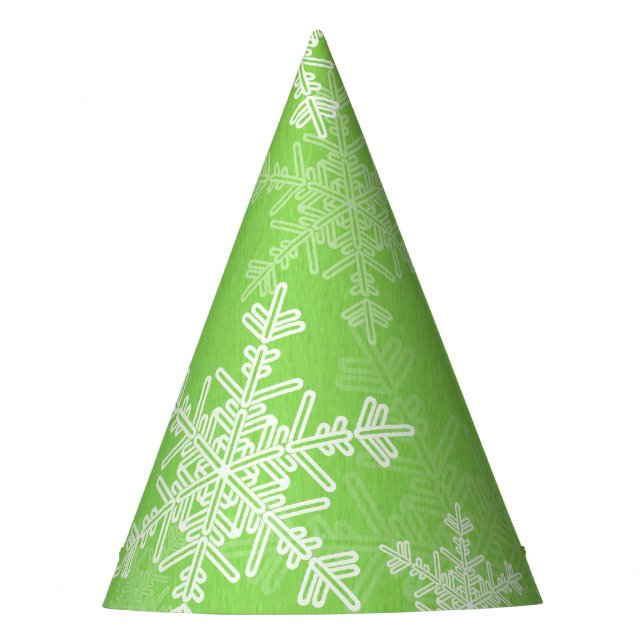Green White Snowflakes Minimalist Christmas Party Hat (Front)