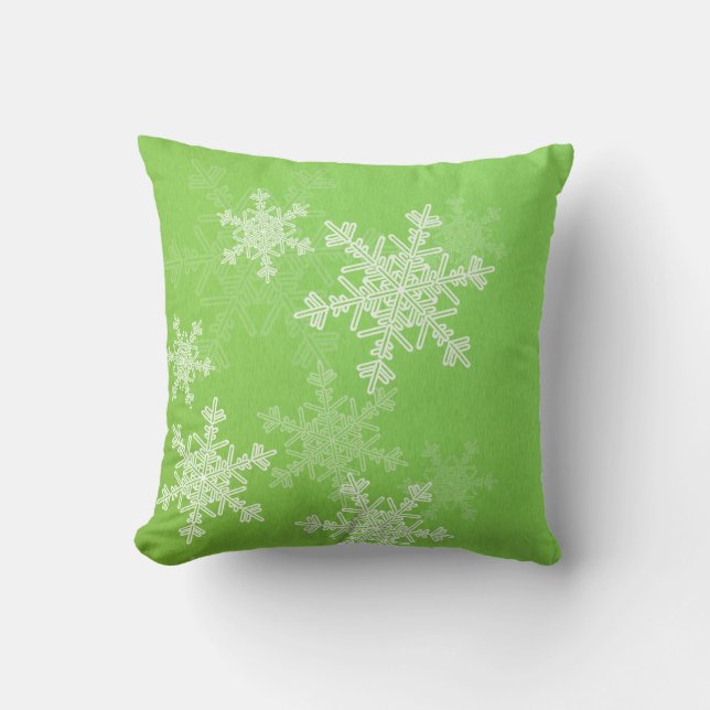 Green White Snowflakes Minimalist Christmas Throw Pillow (Front)