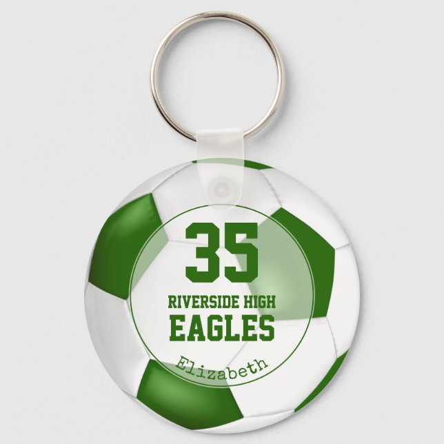 green white soccer ball w team colours sports keychain (Front)