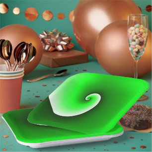 Green White Spiral Gradient Paper Plate