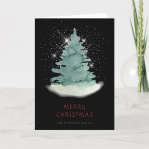 Green White Star Christmas Tree Holiday Card