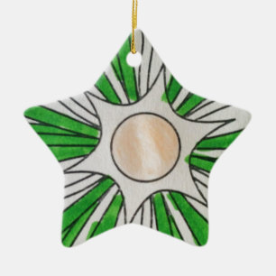 Green White Star Drawing, Art by Kids :) Ceramic Ornament