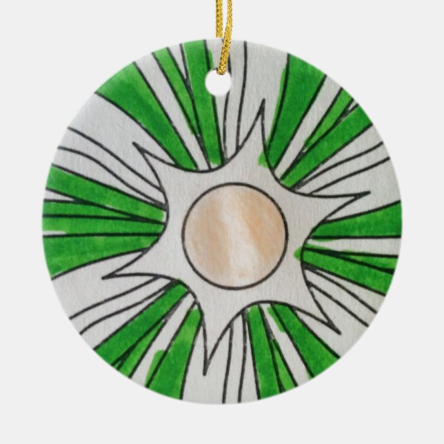 Green White Star Drawing, Art by Kids :) Ceramic Ornament (Front)