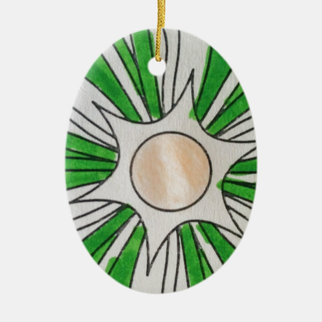 Green White Star Drawing, Art by Kids :) Ceramic Ornament (Front)