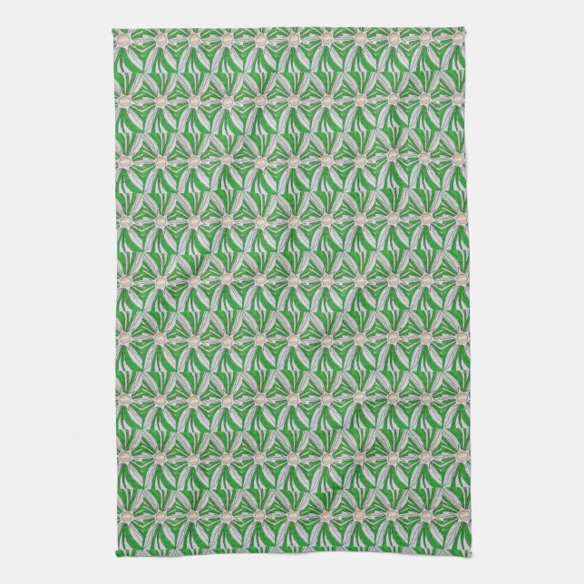 Green White Star Drawing, Art by Kids :) Kitchen Towel (Vertical)