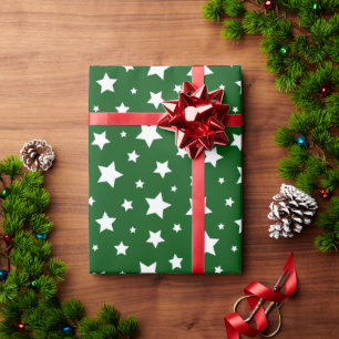 Green White Stars Christmas Wrapping Paper
