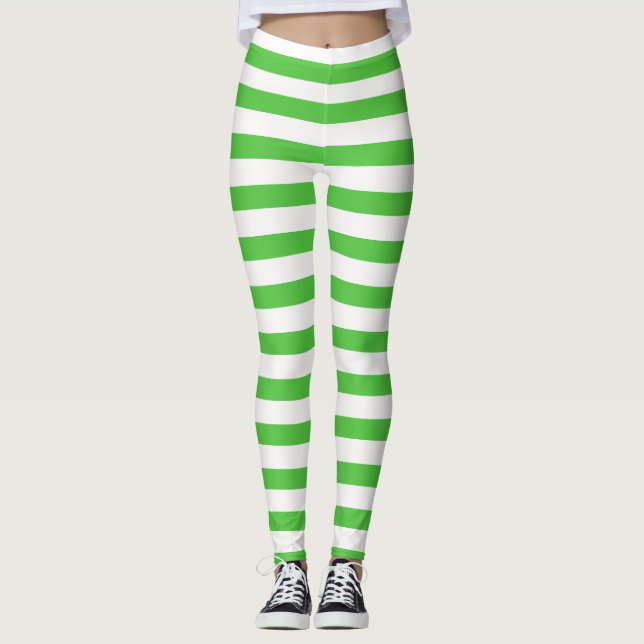 Green & White Strawberry Costume Halloween Stripe Leggings (Front)