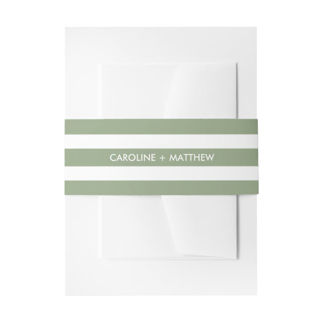 Green White Stripe Pattern Wedding Invitation Belly Band (Front Example)