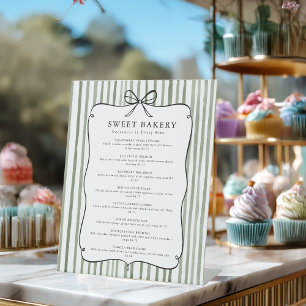 Green White Stripe Vintage Bow Price List Pedestal Sign