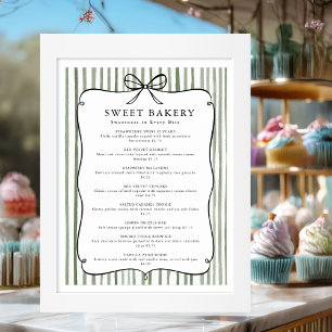 Green White Stripe Vintage Bow Price List Poster