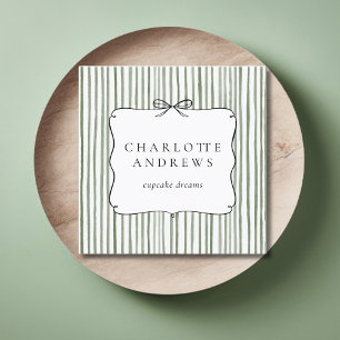 Green White Stripe Vintage Bow  Square Business Card