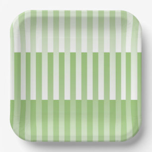 Green White Striped Pattern Paper Plate