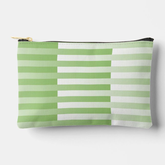 Green White Striped Pattern Small Accessory Pouch (Front)