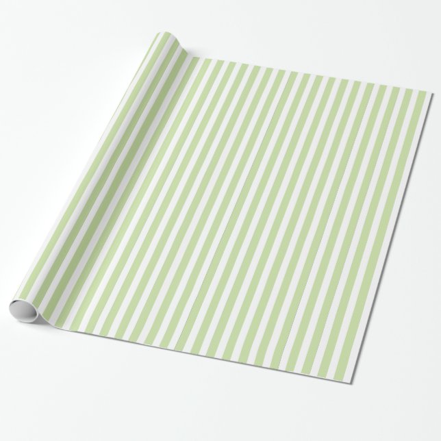 Green & White Striped Pattern Wrapping Paper (Unrolled)