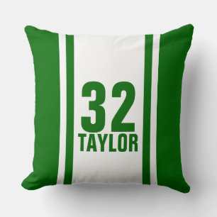 Green & White Striped Sports Jersey Throw Pillow