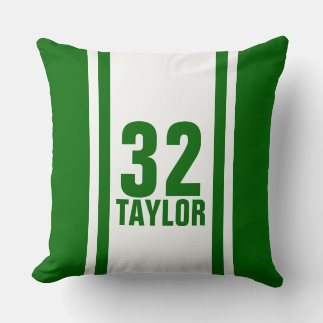 Green & White Striped Sports Jersey Throw Pillow (Front)
