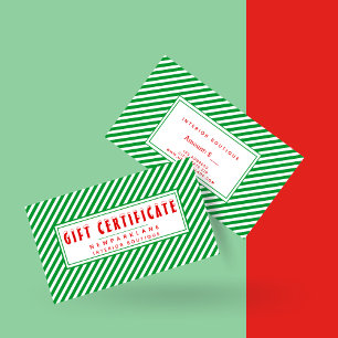 Green & White Stripes Christmas Gift Certificate