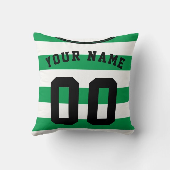 Green & White Stripes Football Soccer Jersey Throw Pillow (Back)