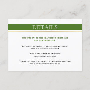 Green & white stripes gold wedding insert card