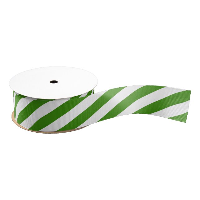 Green & White Stripes Grosgrain Ribbon (Spool)