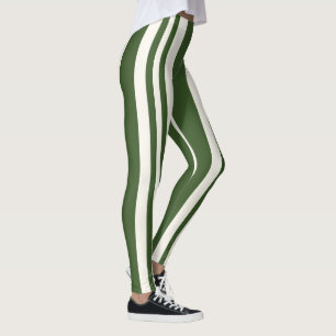 Green White Stripes  Leggings