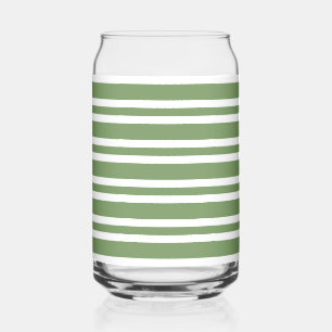 Green White Stripes Pattern Can Glass