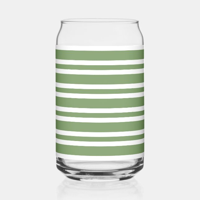 Green White Stripes Pattern Can Glass (Front)
