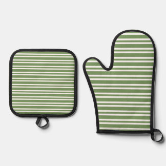 Green White Stripes Pattern Oven Mitt & Pot Holder Set