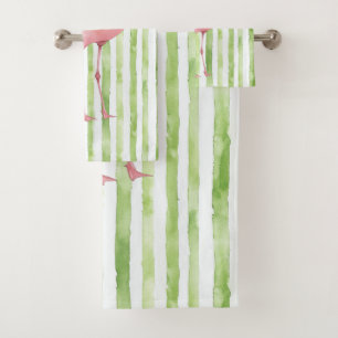 Green White Stripes Pink Flamant rose Beach Annive