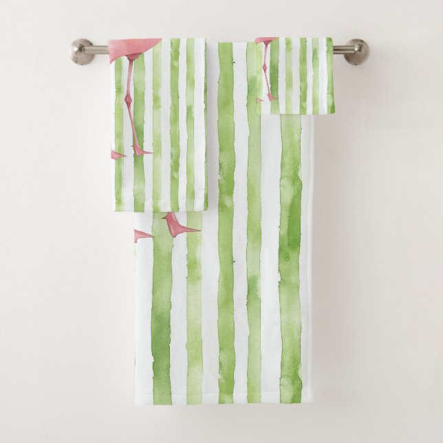 Green White Stripes Pink Flamant rose Beach Annive (En situation)