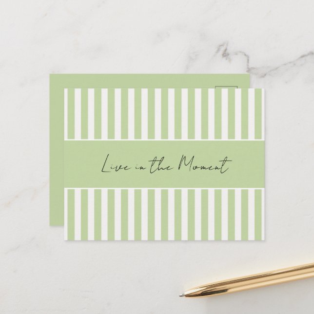 Green White Stripes Quote Postcard (Front/Back In Situ)