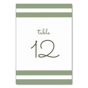 Green   White Stripes Wedding Table Number Card