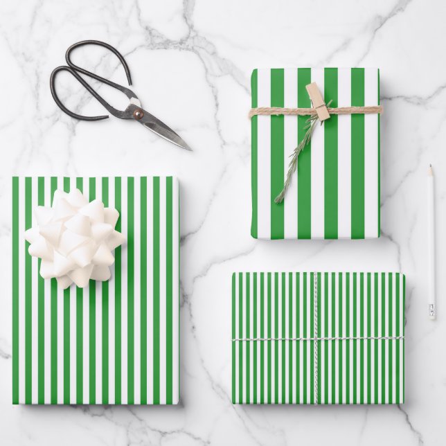 Green & White Stripes Wrapping Paper Sheet (Front)