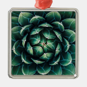 Green & White Succulent Metal Ornament