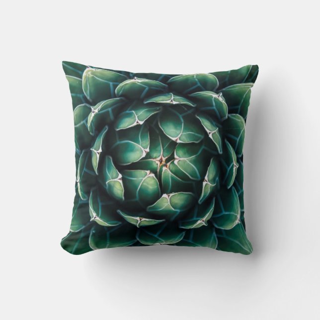 Green & White Succulent Throw Pillow (Front)