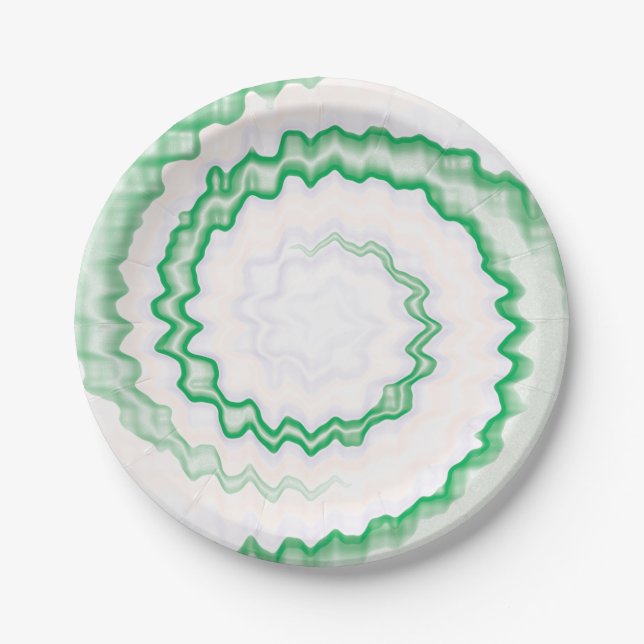 Green white swirl tie dye party paper plate (Front)